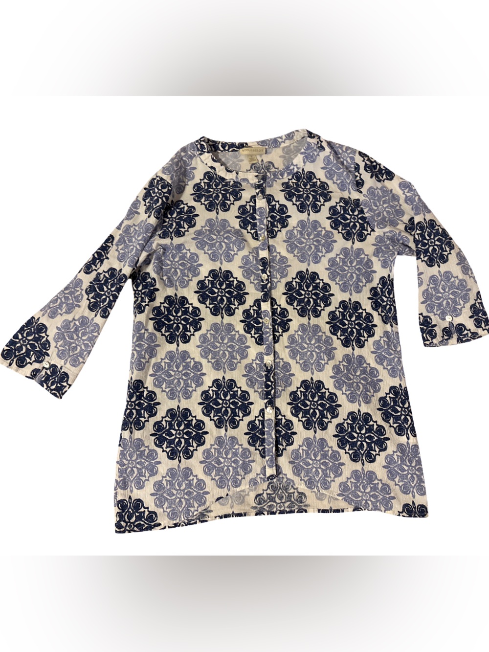 Appleseed's Cream Tunic with Navy Medallion Print